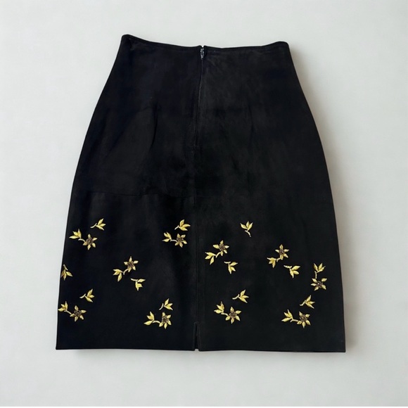 Vintage Black Suede Embroidered Jacket & Skirt Set 80s 90s era by Pia Rucci - Picture 10 of 15